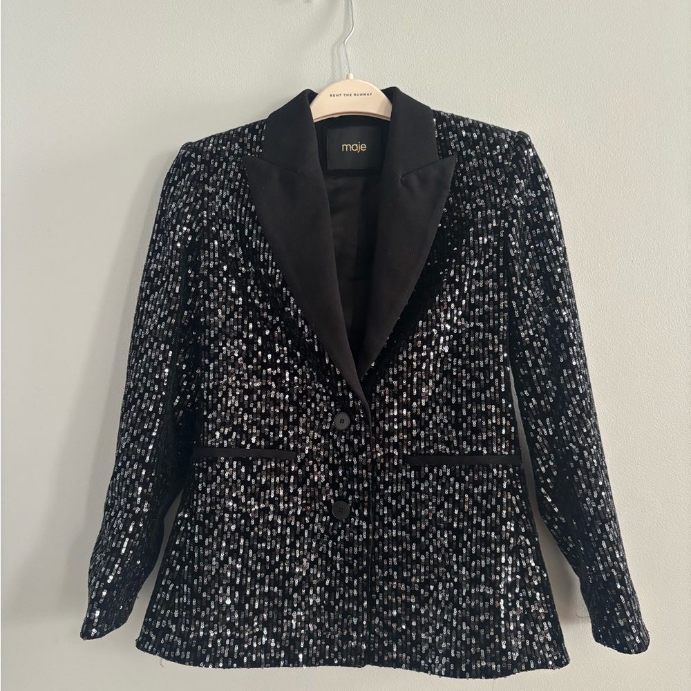 Maje Black and Silver Sequin Blazer